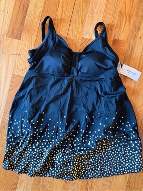 Swimsuits For All Black Swimdress with Gold Accent